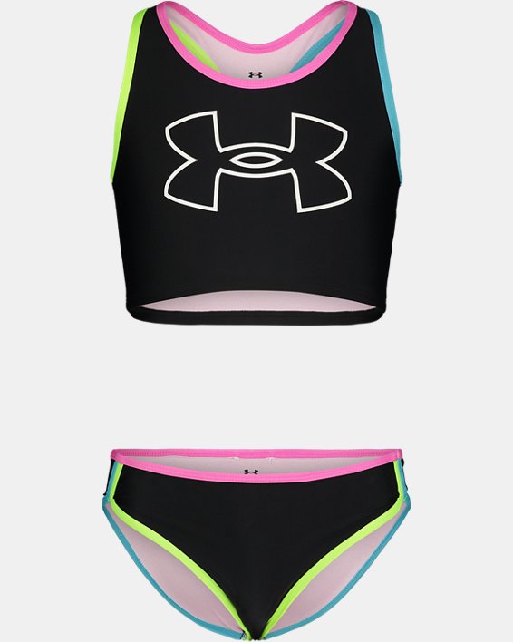 Girls' UA Two-Piece Racer Midkini, Black, pdpMainDesktop image number 0